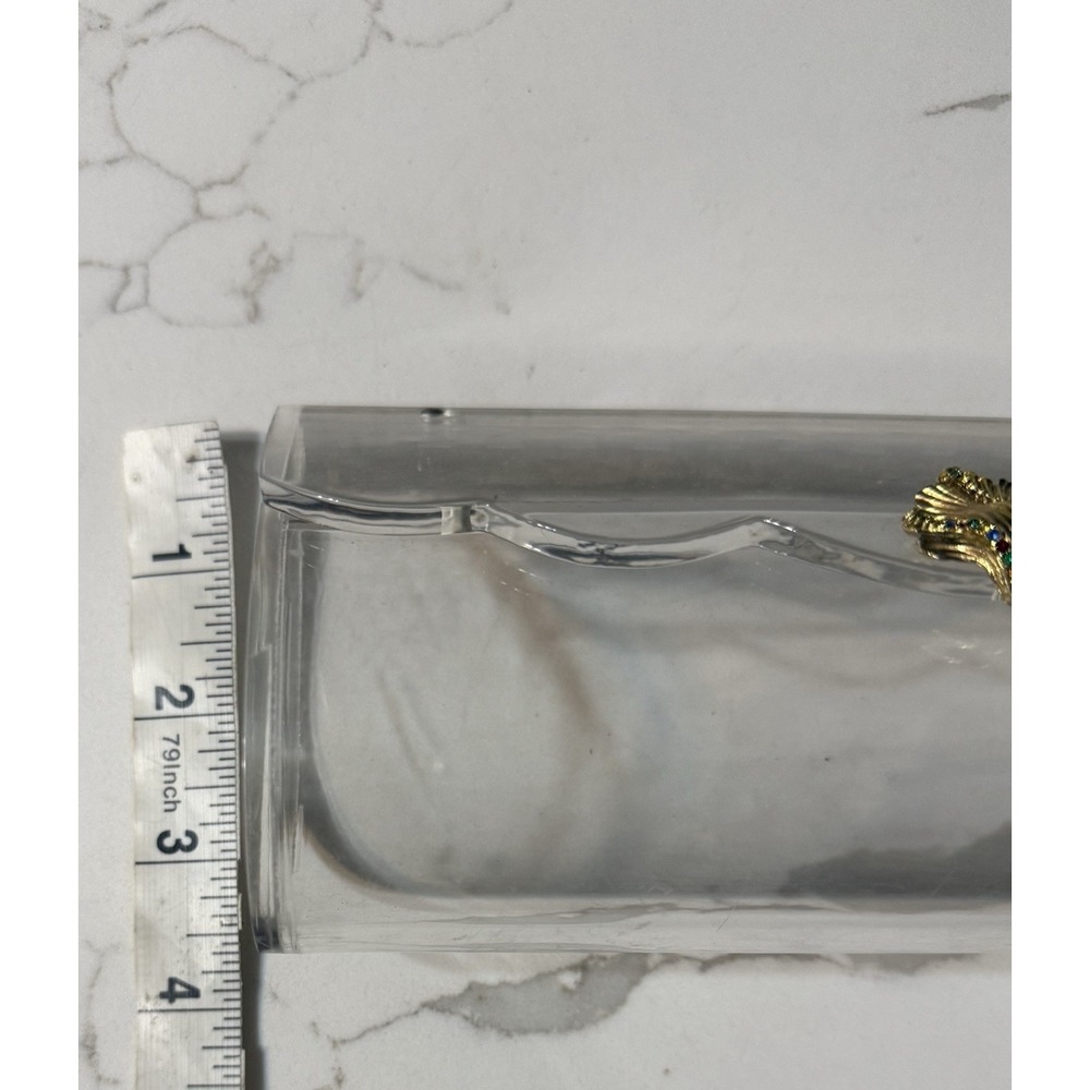 Vintage Lucite Acrylic Clutch Hinged Scalloped Edge handbag 1950s clear plastic - Picture 9 of 11